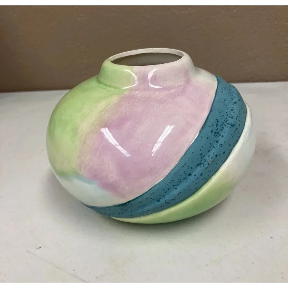 Vintage 1980’s Style Pottery 4” Vase Glossy & Matte Raku Look